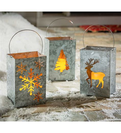 Galvanized Metal Christmas Tree Luminary Candle Holder